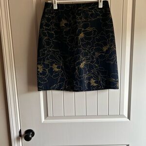 Ann Taylor Elegant Navy and Gold Floral Skirt